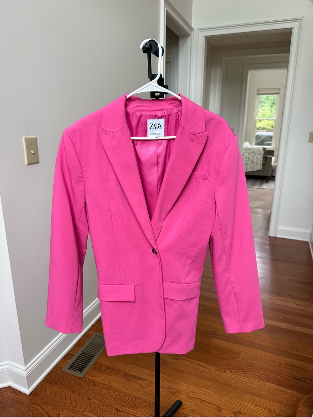 ZARA Bright Pink Single-Button Tailored Blazer